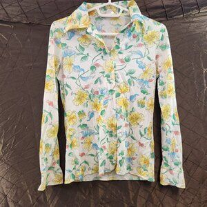 Koret of California Floral Blouse Button-Up Long Sleeve Vtg Small